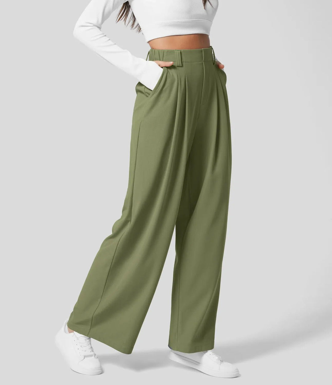 Elegante pantalón de mujer con talle alto y pierna ancha. Perfecto para looks de oficina o eventos casuales.