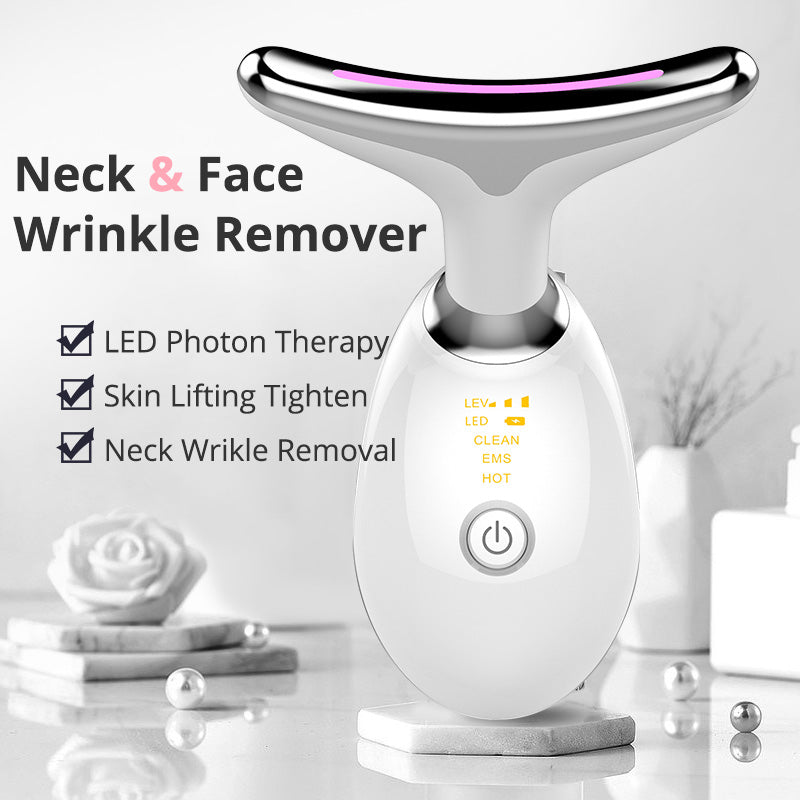 Masajeador antienvejecimiento para rostro y cuello, mejora firmeza, reduce líneas y rejuvenece la piel.