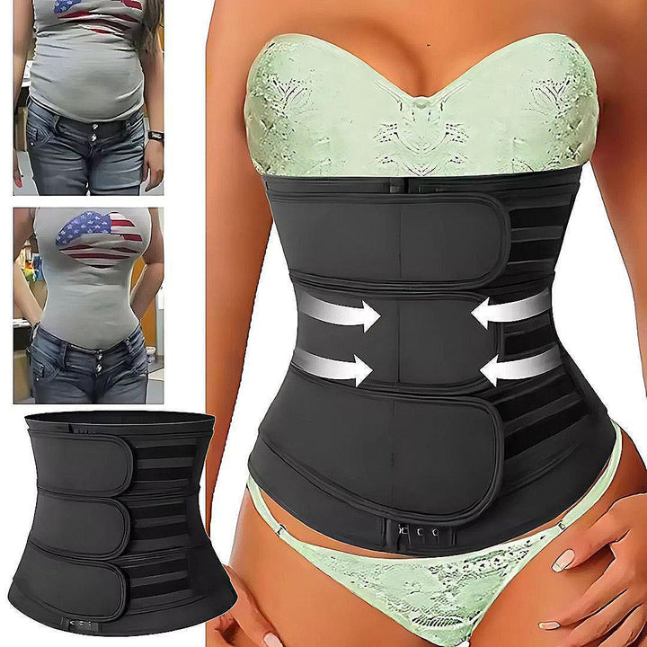 Faja postparto de neopreno con soporte lumbar. Cinturilla de compresión abdominal para recuperación y fitness.