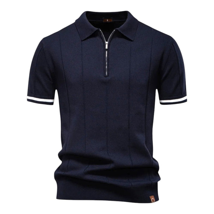 Polo de punto transpirable para hombre, diseño elegante con cuello cremallera. Ideal para look casual.