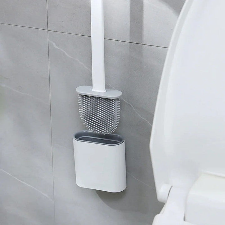 Escobilla de baño flexible con cepillo de silicona para limpieza profunda de inodoros.