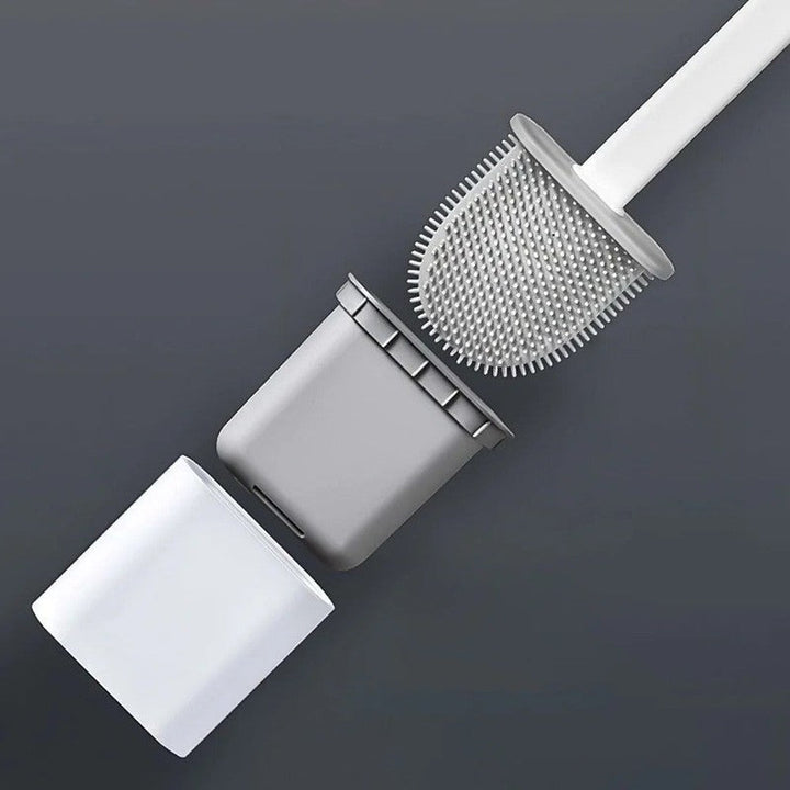 Escobilla de baño flexible con sujeta pared discreto para una limpieza eficaz del inodoro y estilo moderno.