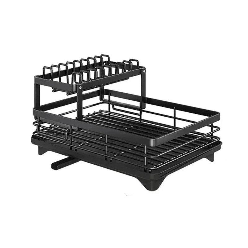 Secaplatos moderno y plegable de acero, con capacidad para múltiples platos y utensilios.