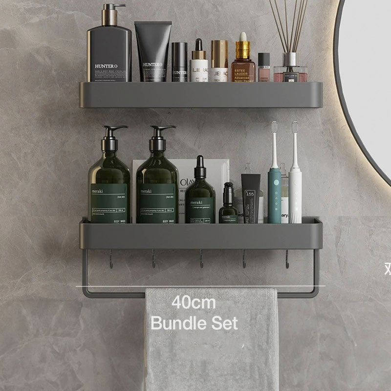 Elegante estante de pared para baño, ofrece organización y un toque moderno a tu hogar.