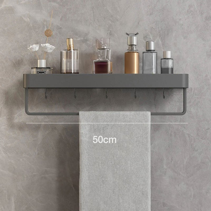 Organizador de baño de pared compacto, estilo moderno para baños pequeños.