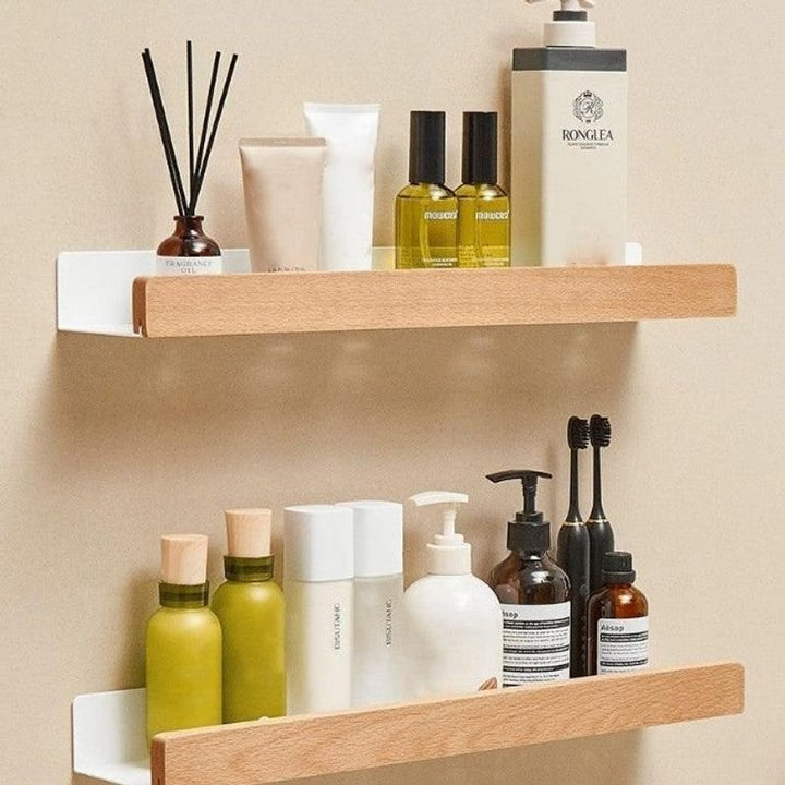 Estante de baño fácil de instalar en la pared, sin perforar. Solución de almacenamiento práctica y moderna.