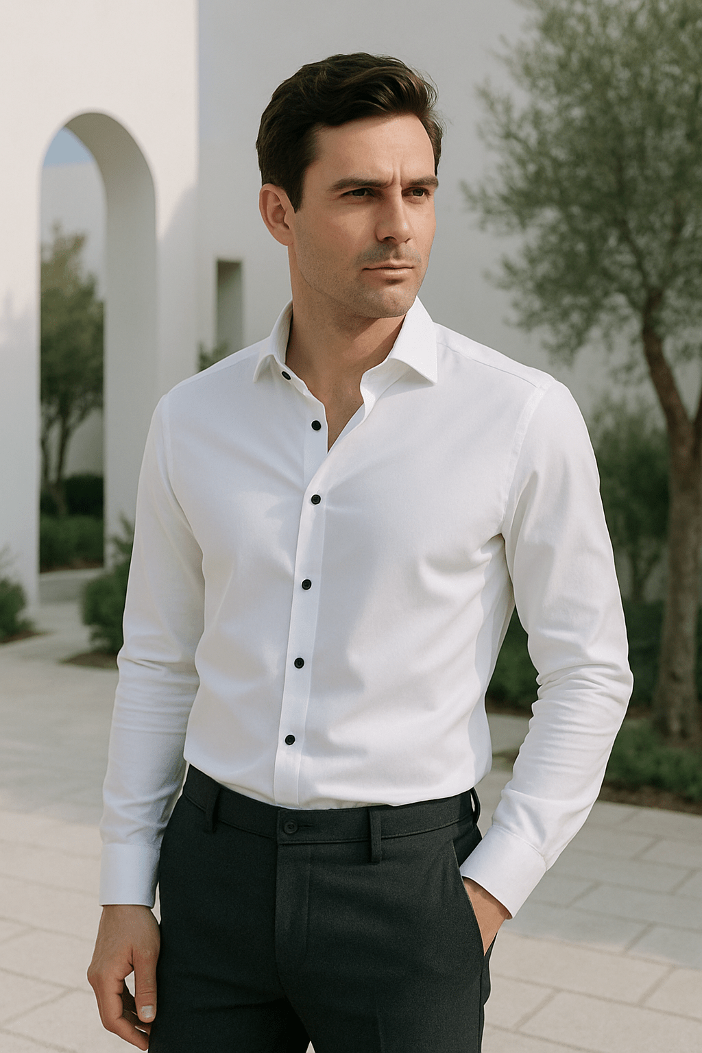 Camisa elegante para hombre, casual y formal, perfecta para la oficina o eventos de verano, estilo moderno.