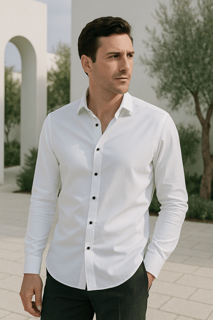 Camisa hombre elástica, sin arrugas, tejido suave y transpirable, ideal para uso diario u oficina.