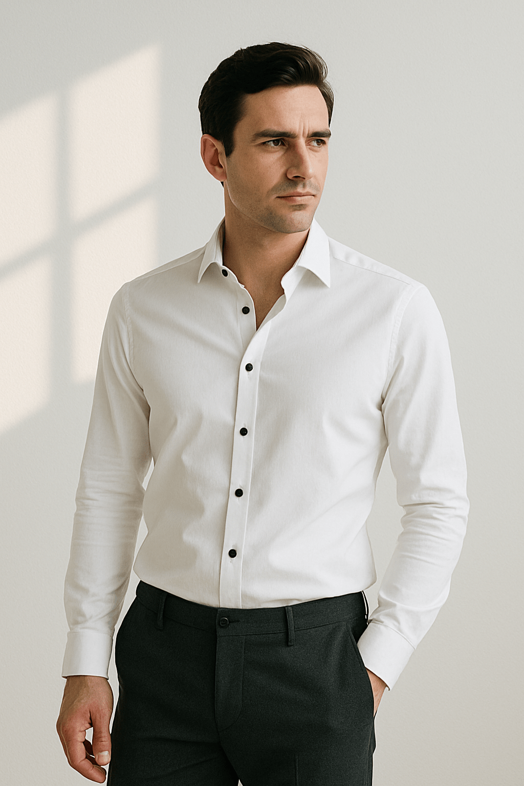 Camisa casual elástica sin arrugas para hombre, estilo elegante, cómoda y transpirable.