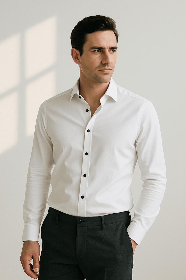 Camisa casual elástica sin arrugas para hombre, estilo elegante, cómoda y transpirable.