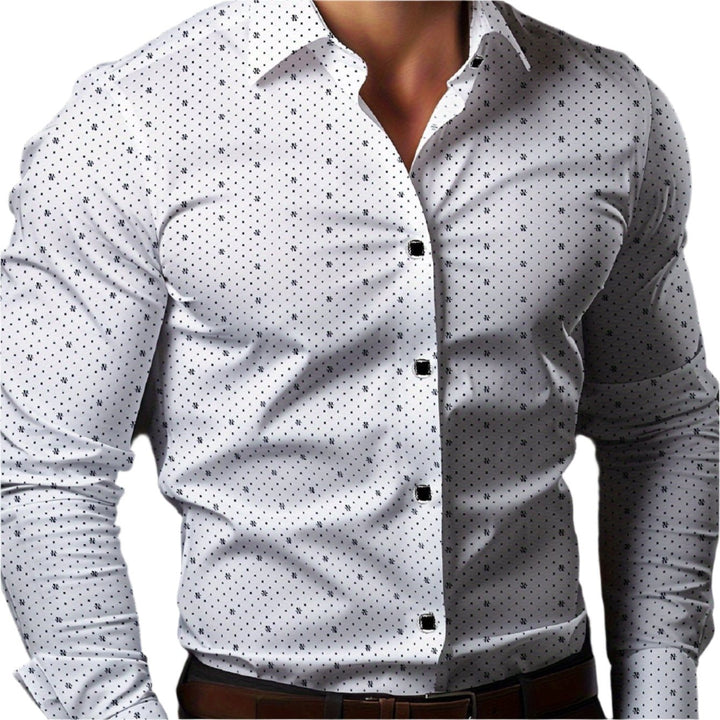 Moderna camisa de hombre slim fit, manga larga, con microdiseño. Ropa masculina versátil y formal.