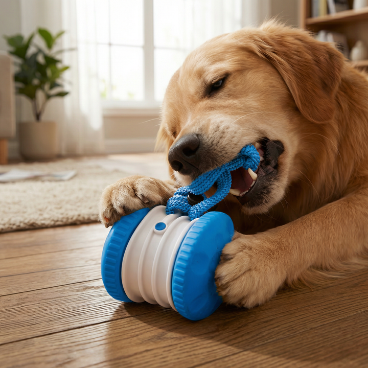 Accesorio para perros: pelota interactiva y duradera con cuerda. Entretenimiento garantizado para tu mascota.