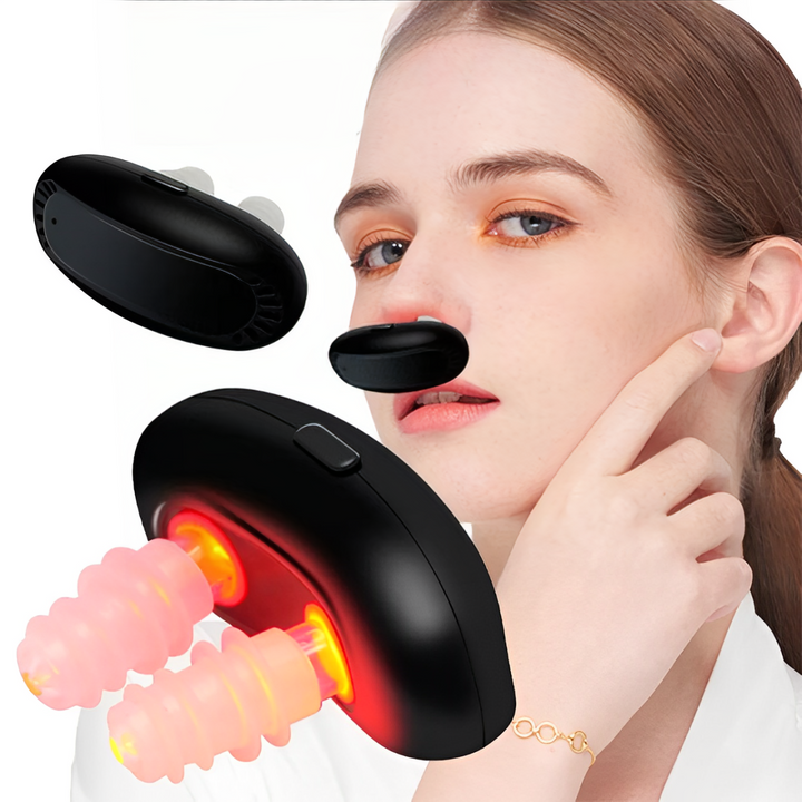 Dispositivo de terapia nasal con luz roja 660nm para alivio de congestión e irritación sin medicamentos.