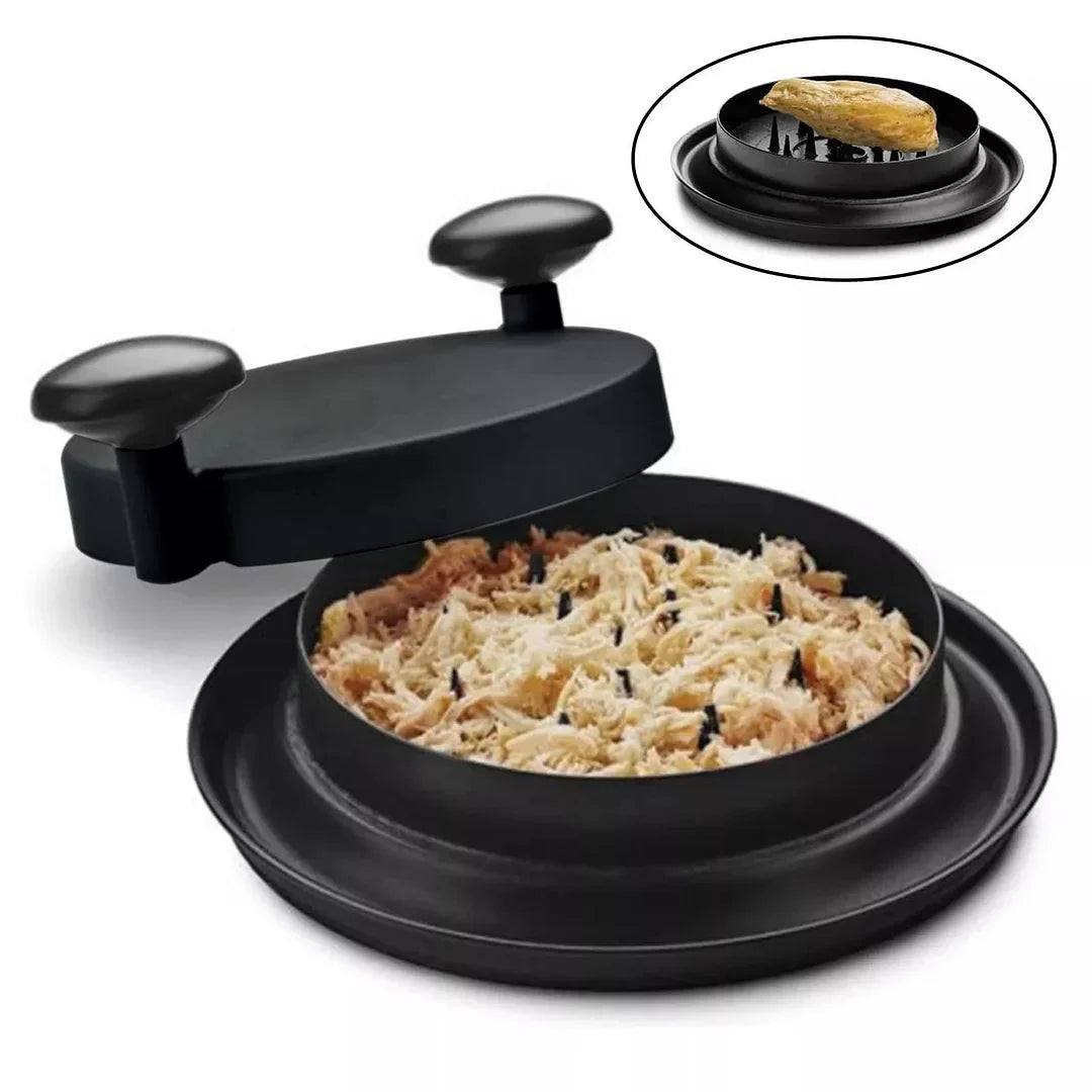 Herramienta trituradora de pollo y carne manual con asas, ideal para preparación rápida en la cocina.