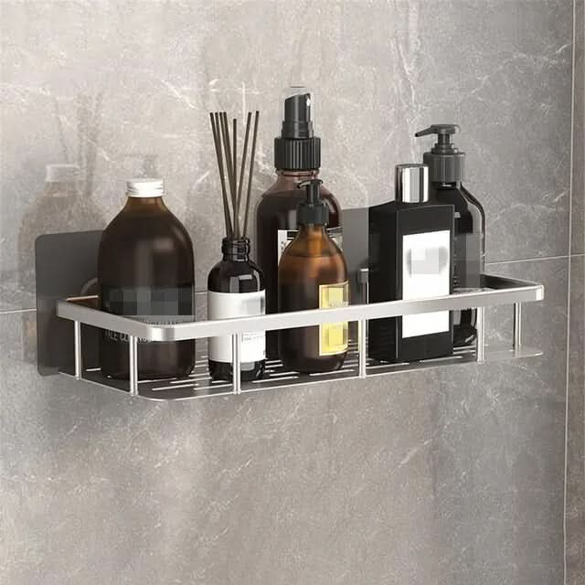 Estantería de baño sin taladros, estilo nórdico. Estante adhesivo para almacenaje elegante y práctico en la ducha.