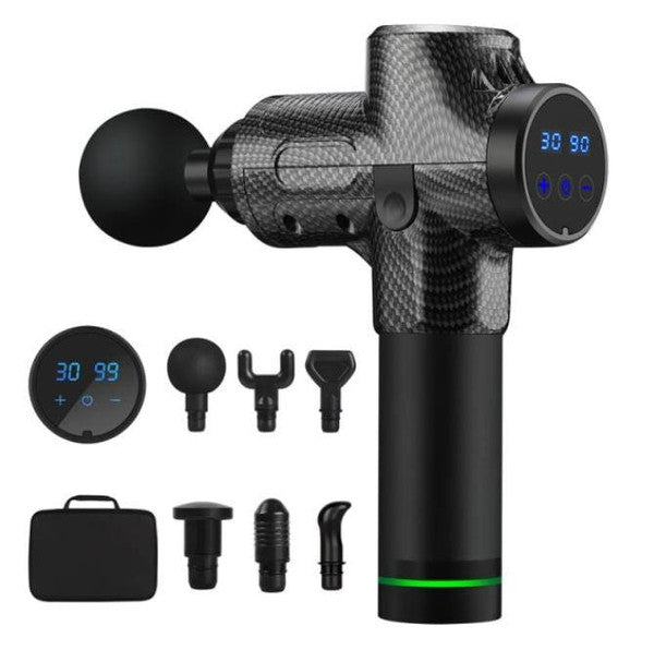 Masajeador muscular portátil y silencioso. Ideal para recuperación deportiva, terapia y bienestar después del ejercicio.