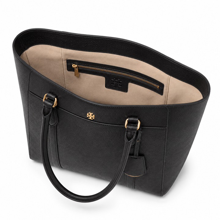 Bolso tote de piel negro, espacioso y elegante, esencial para el día a día de la mujer.