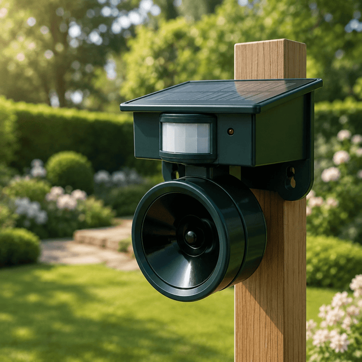 Repelente de aves sin químicos, control de plagas eficaz para terrazas y jardines, protección ecológica.