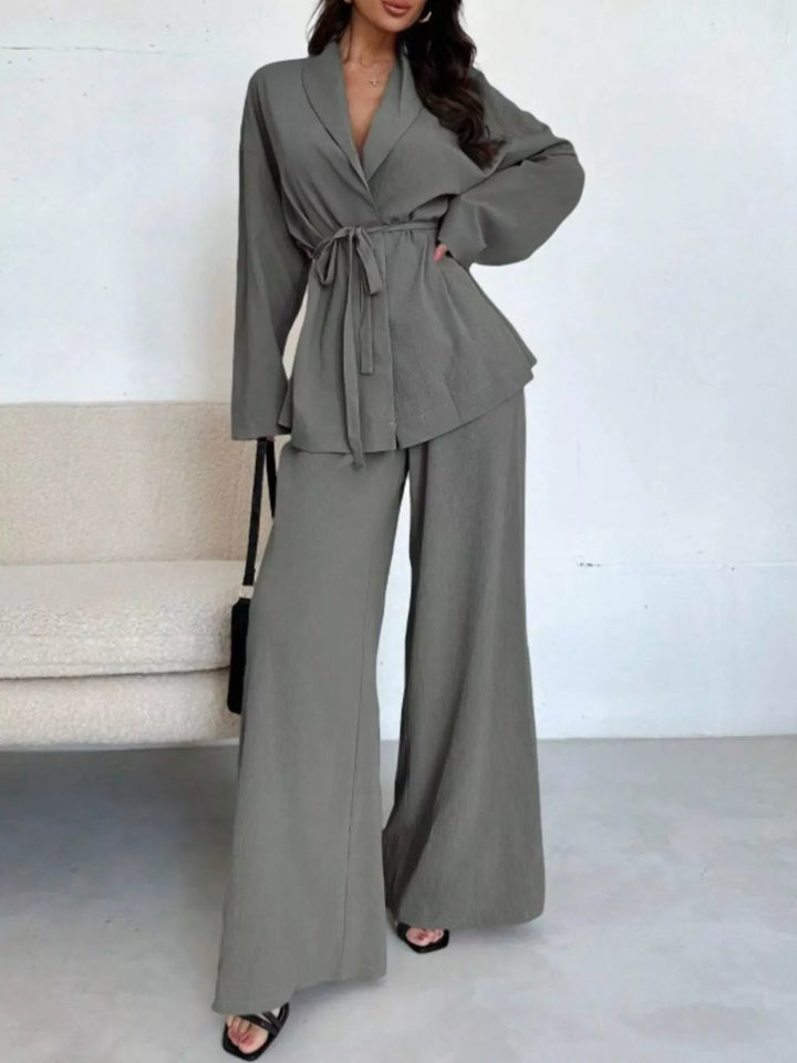 Estilo casual chic: Conjunto mujer top lazo y pantalón ancho. Versátil y cómodo.