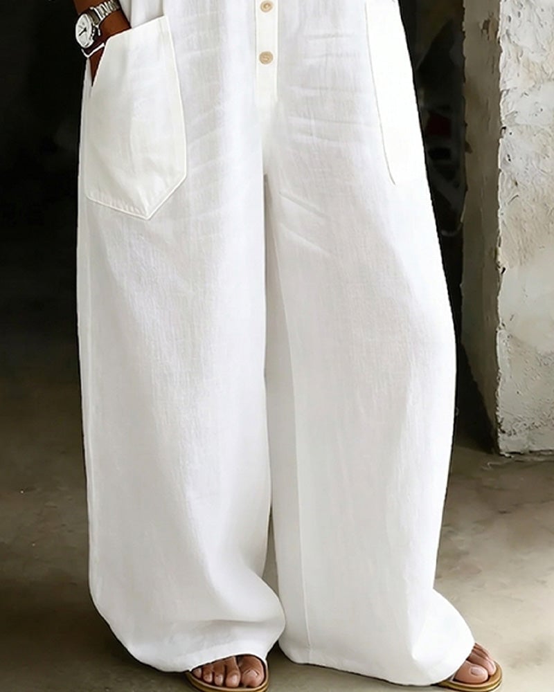 Mono de algodón blanco para mujer, estilo camisero y fluido. Ideal para outfits de verano casuales y con estilo.