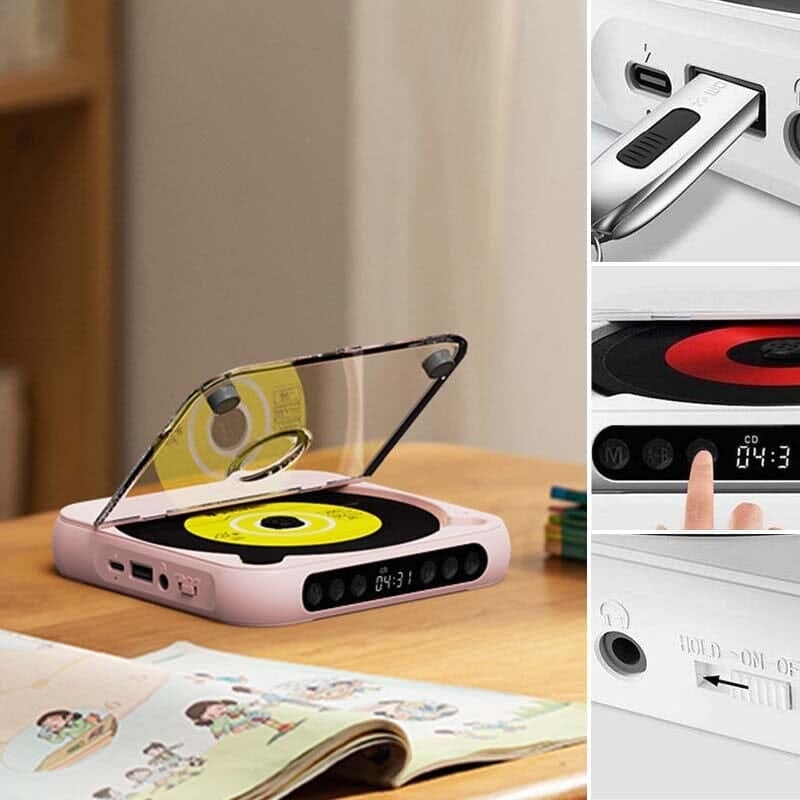 Reproductor de CD portátil Bluetooth con sonido Hi-Fi para audio MP3.