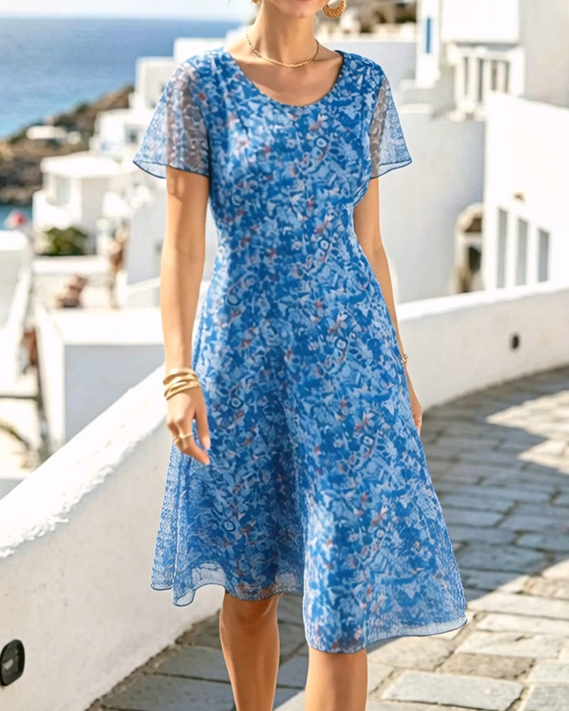 Vestido de verano casual para mujer, estampado floral, corte A y mangas cortas. Muy cómodo.
