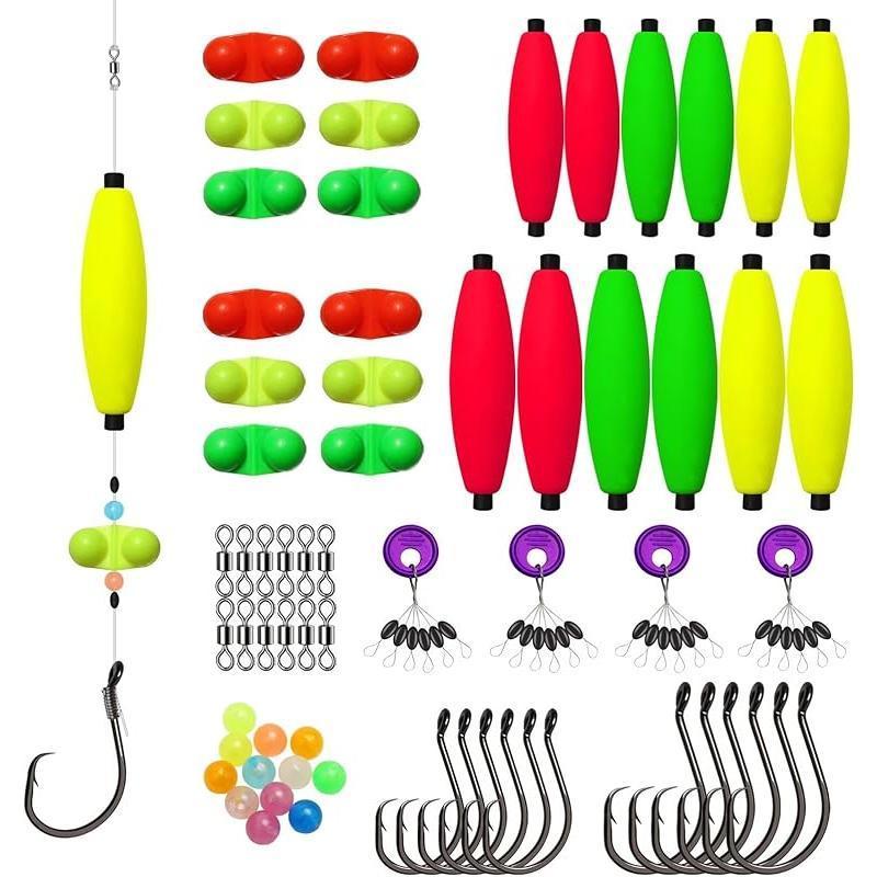 Kit de aparejos de pesca de bagre con flotadores, anzuelos afilados y sonido, ideal para pesca deportiva.