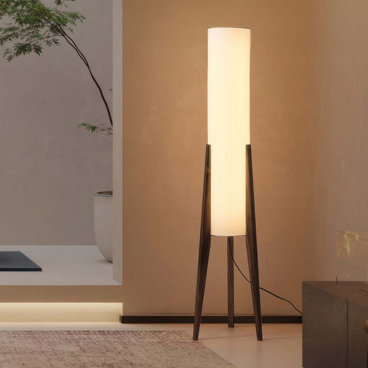 Lámpara de pie moderna de madera sólida con pantalla de tela, luz LED para decoración del hogar.