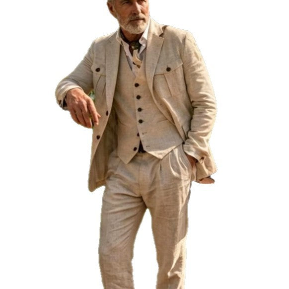 Chaqueta formal/casual para hombre en poliéster beige, ideal para otoño/invierno. Estilo elegante y moderno.