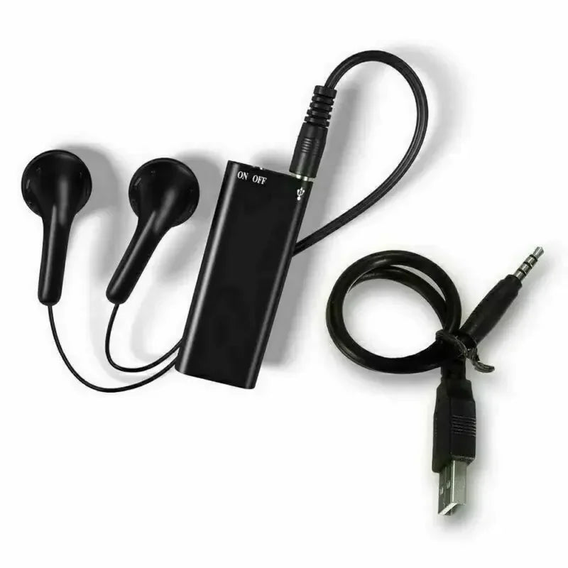 Mini grabadora de voz discreta con activación por sonido, ideal para reuniones.