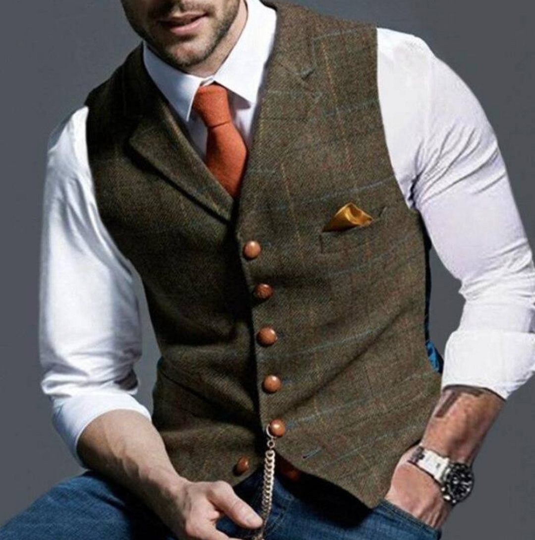 Chaleco de hombre formal, estilo clásico con botones, perfecto para vestir en la oficina o eventos importantes.