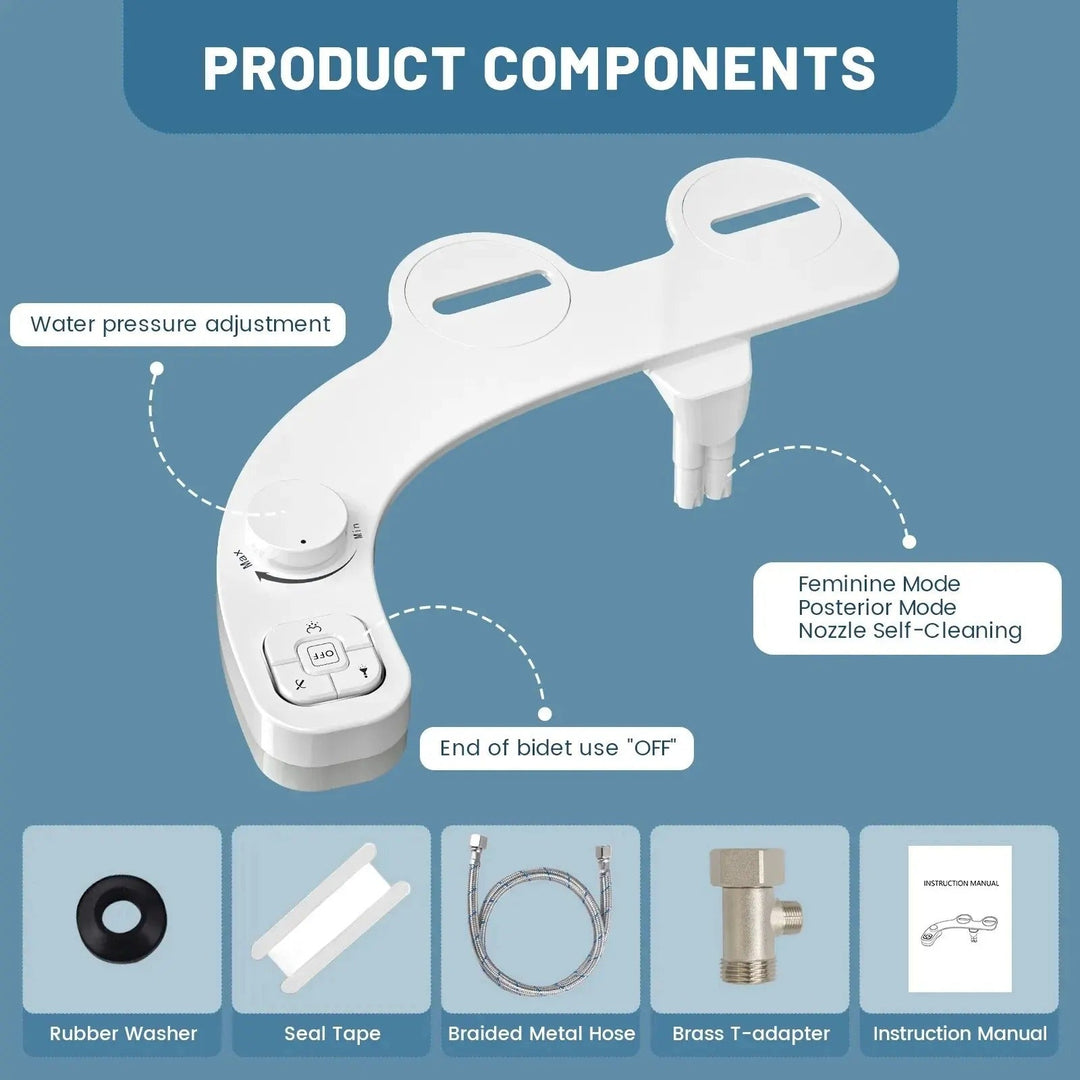 Bidet universal ultra-delgado para inodoro. Limpieza fresca, higiene personal y gran confort en el baño.