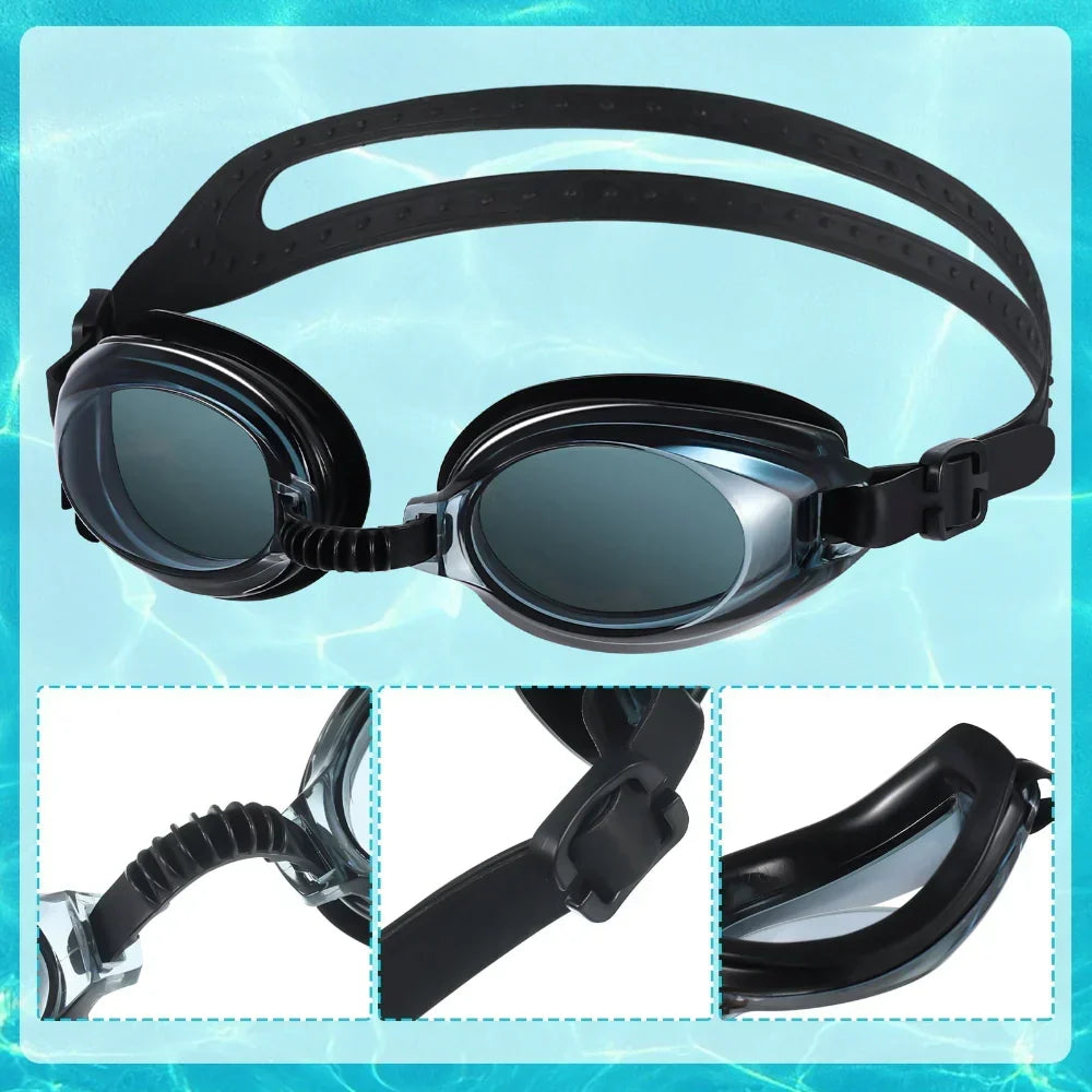 Set de 3 gafas natación para adultos, diseño ergonómico. Garantizan cero fugas y confort en piscina durante largas sesiones.