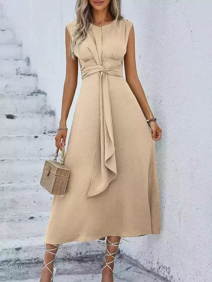 Vestido sin mangas para mujer, largo y drapeado. Estilo elegante y cómodo para el verano.