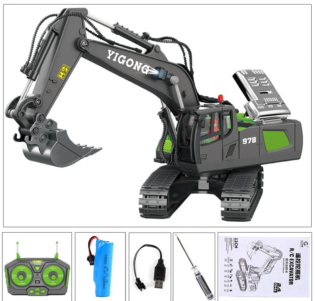 Excavadora hidráulica RC a escala 1/14 RTR de alta precisión. Maquinaria de construcción con control remoto para hobby.
