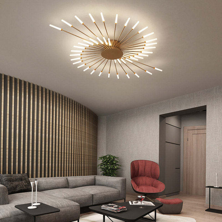 Lámpara de techo LED dorada, luz espiral. Iluminación minimalista para un hogar con estilo actual.