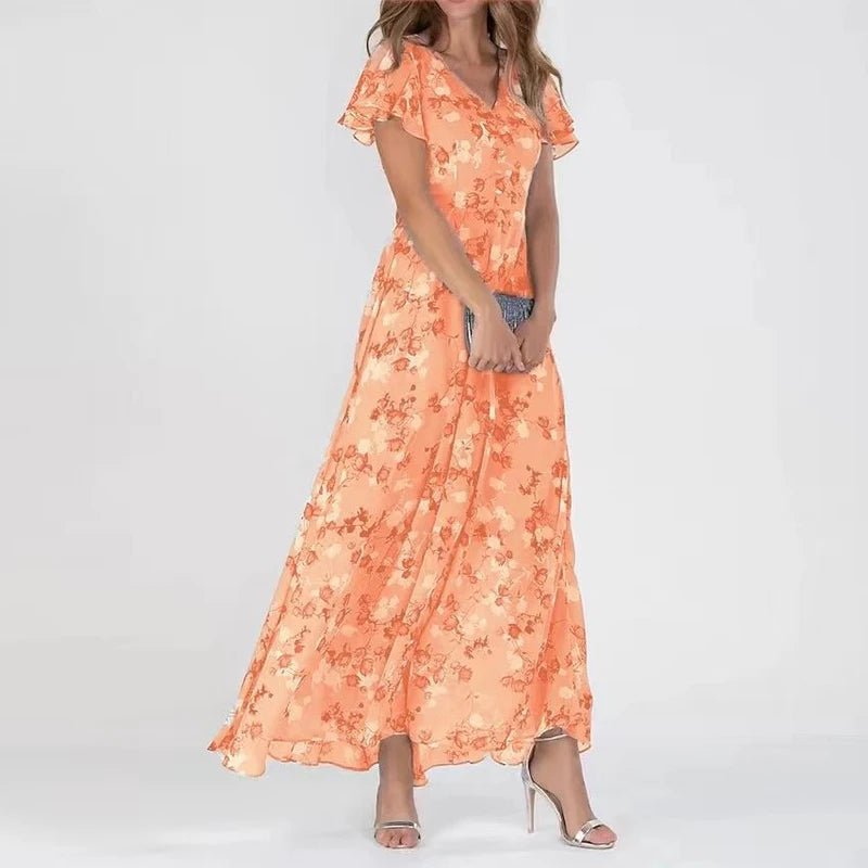 Vestido largo fluido floral para mujer, ideal primavera-verano, cómodo y elegante.