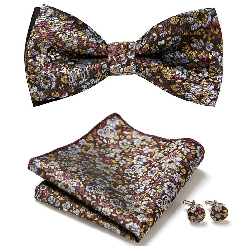 Gemelos para camisa, con motivo floral a juego con pajarita y pañuelo de hombre. [[lstfy-media:27]]