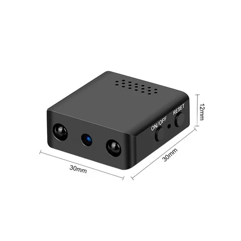 Cámara de seguridad HD compacta, graba video con audio claro y visión nocturna para vigilancia interior.
