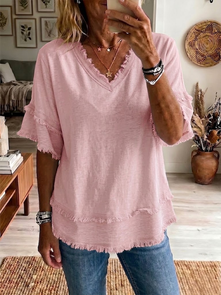 Top sin mangas de verano estilo bohemio para mujer, con escote en V. Prenda ligera y fresca para moda femenina.