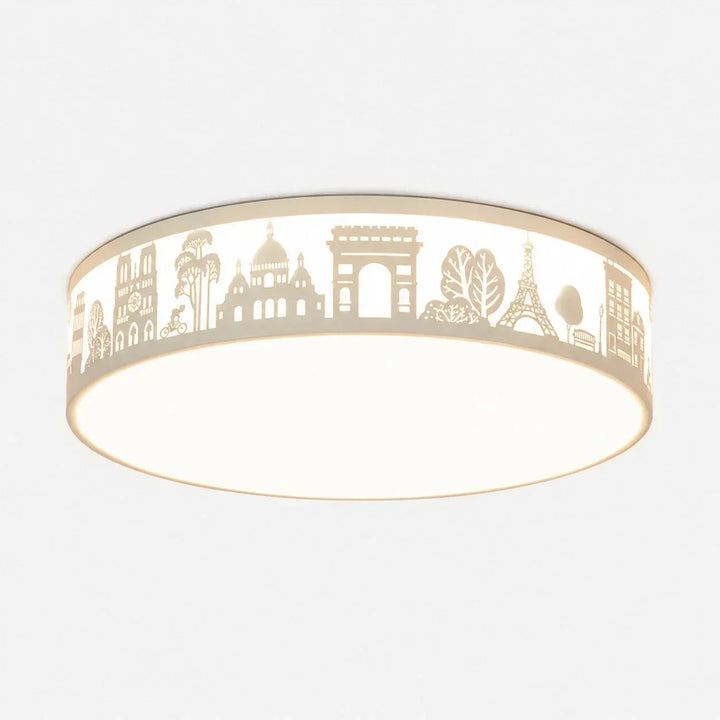 Lámpara LED decorativa para techo, con siluetas blancas y verdes para un toque original.
