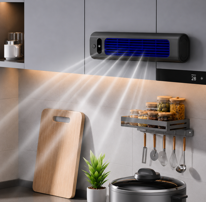Ventilador enfriador portátil recargable USB-C. Ideal para refrescar tu espacio personal en la oficina.