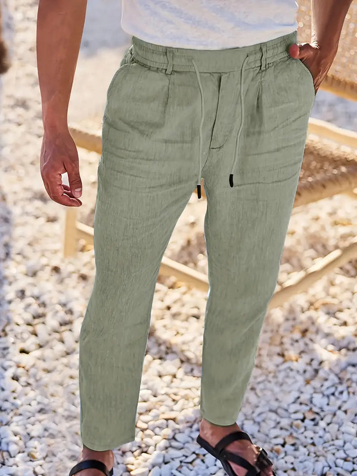 Pantalones de lino transpirables para hombre, estilo casual y fresco, perfectos para vacaciones.