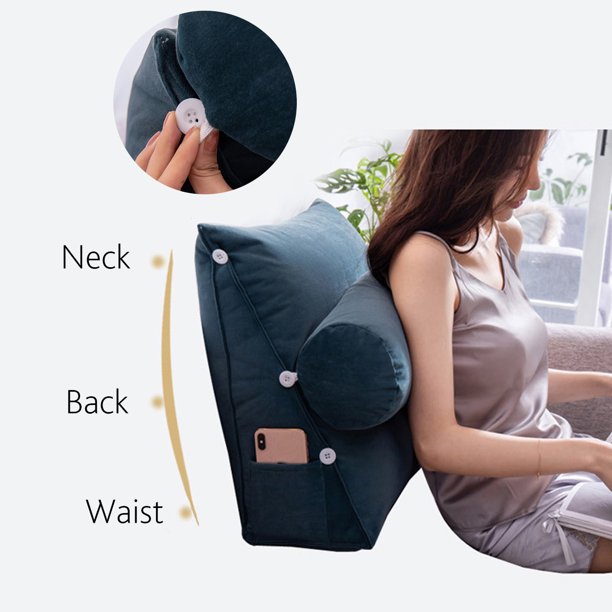 Almohada de cuña premium para leer en cama, relajar y dar soporte al cuello y espalda baja con confort.