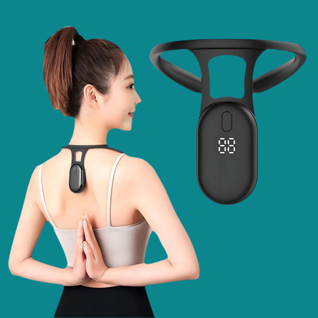 Corrector postural inteligente unisex. Fomenta la alineación de espalda y cuello, reduce molestias.