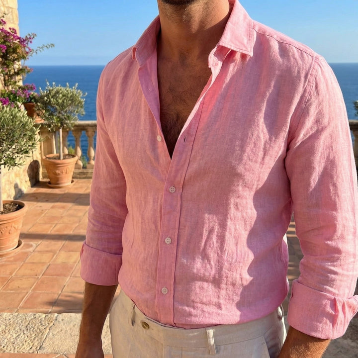 Camisa de lino hombre ajuste relajado. Ropa fresca y casual para el verano. Estilo desenfadado.
