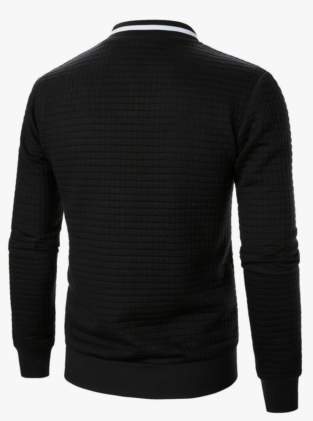 Bomber masculina con textura de cuadros, chaqueta de entretiempo, moda urbana.