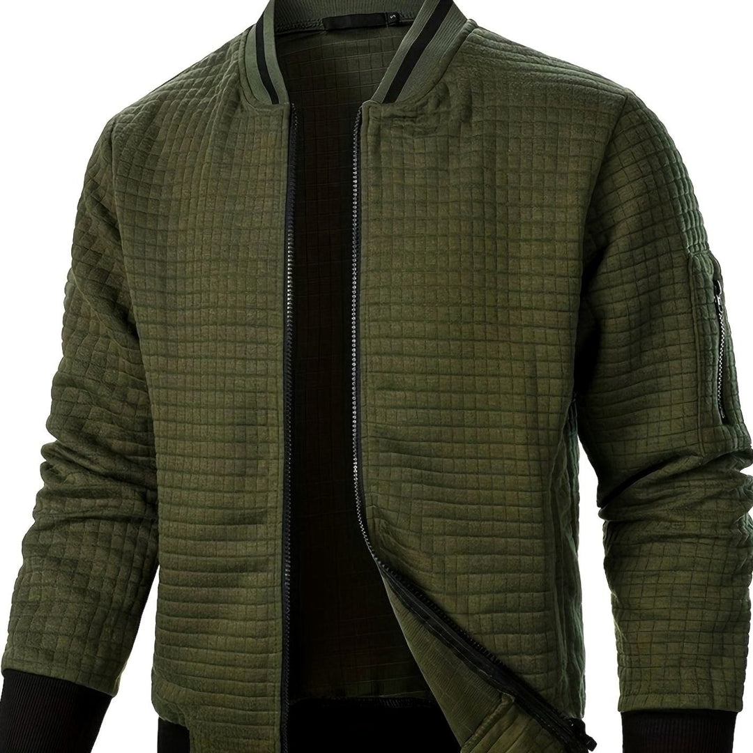 Chaqueta de cuadros para hombre, bomber texturizada, ideal para ropa exterior.