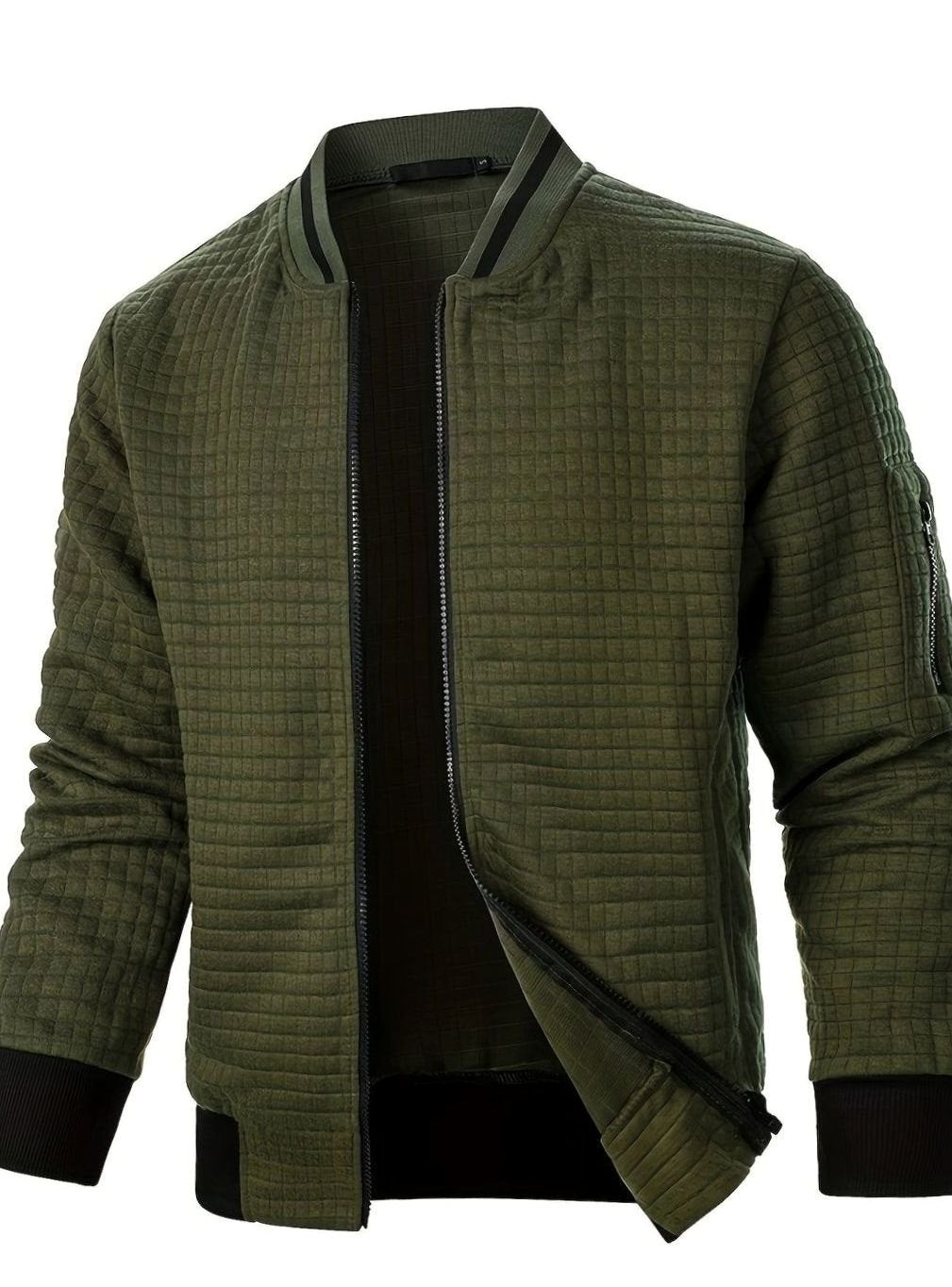 Cazadora hombre, bomber texturizada de cuadros, versátil para entretiempo.