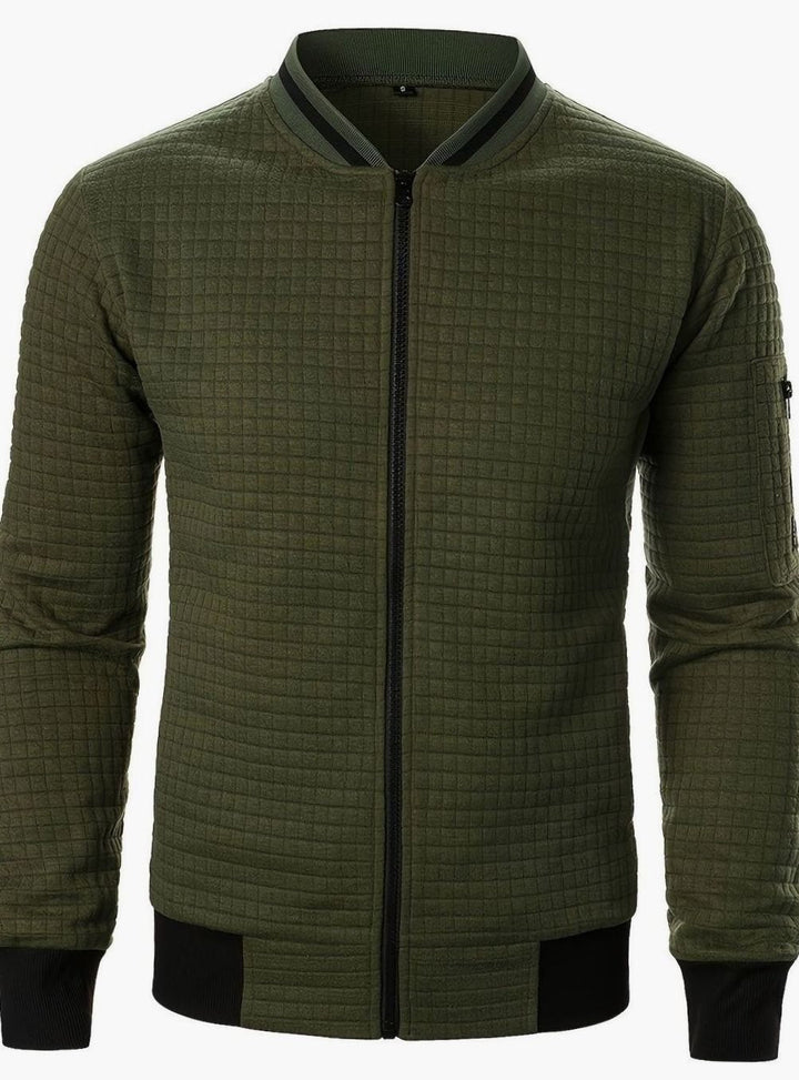 Bomber de hombre con cremallera, textura de cuadros, para un estilo urbano casual.